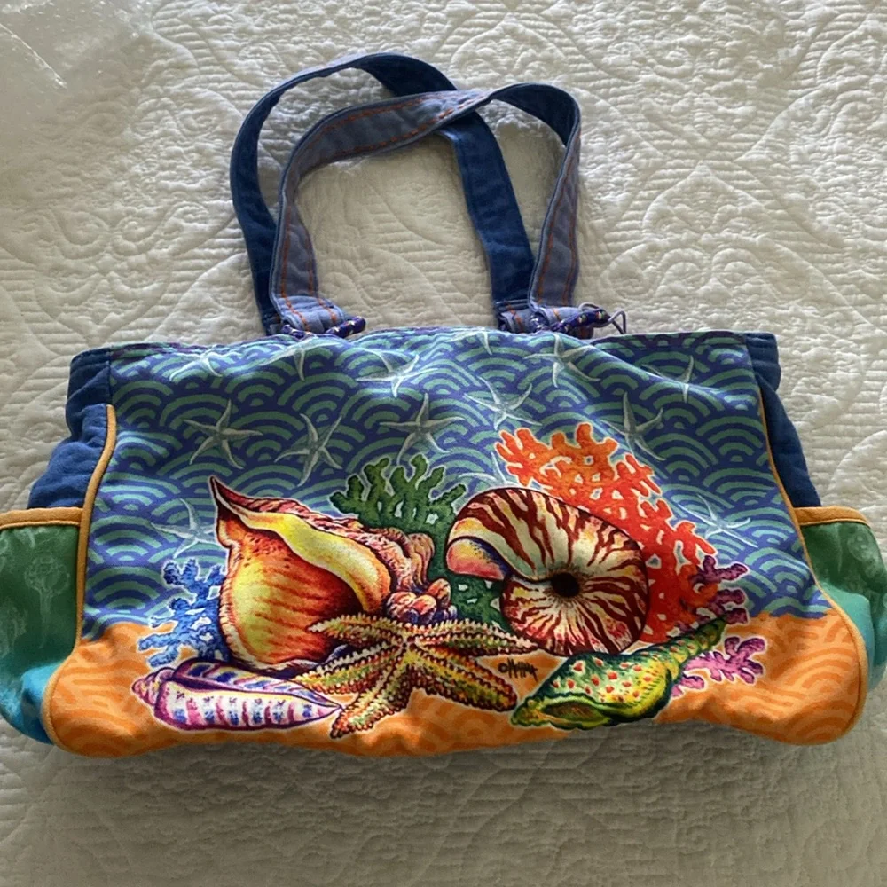 Sun N’ Sand beach theme shoulder bag tote - Picture 2 of 11